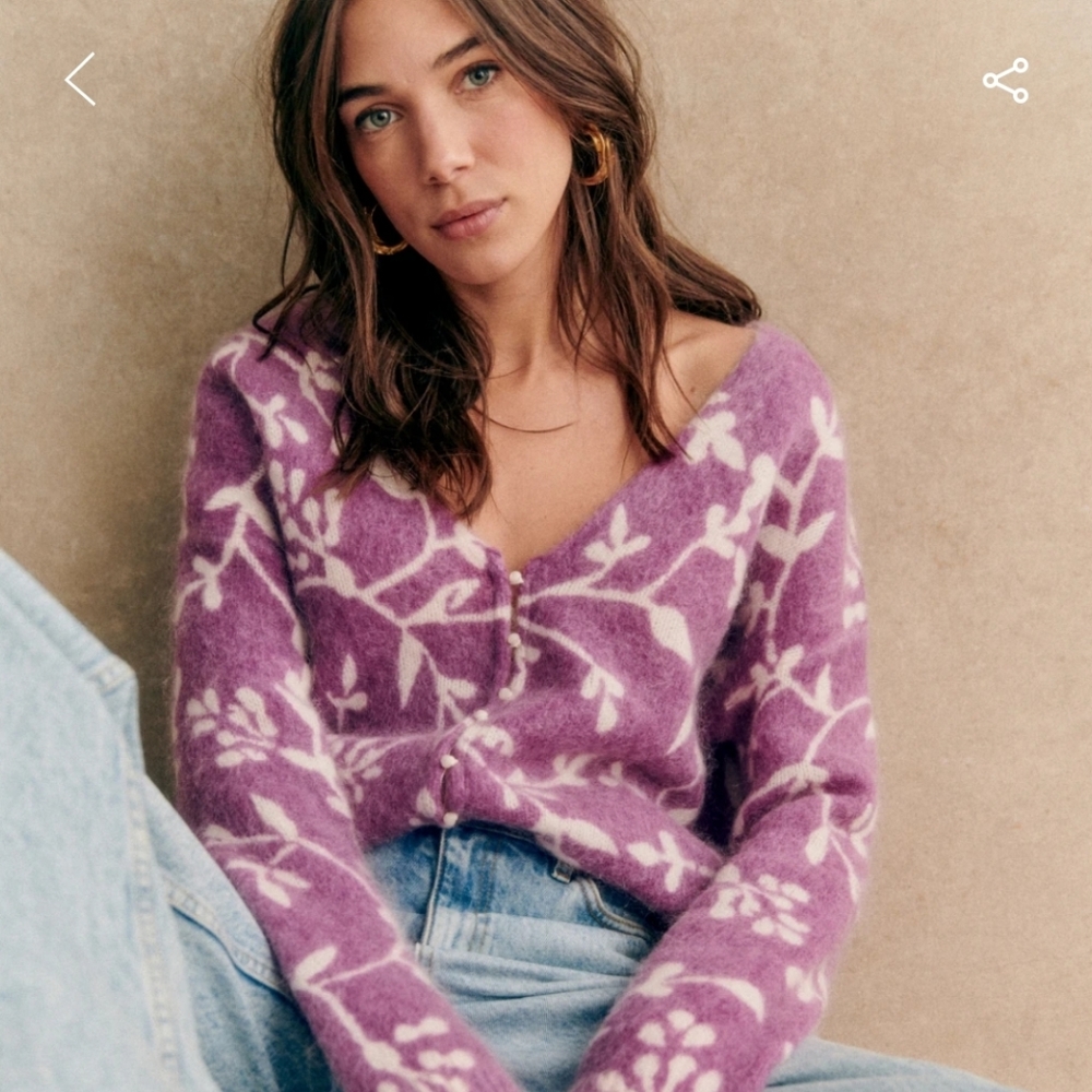 Sézane Lavender Purple Floral Knit Cardigan